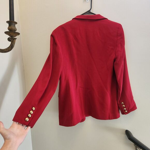 Vtg Ralph Lauren LRL Womens Red Worsted Wool Gold Crown Crest Jacket Sz 6 Preppy - Picture 8 of 8